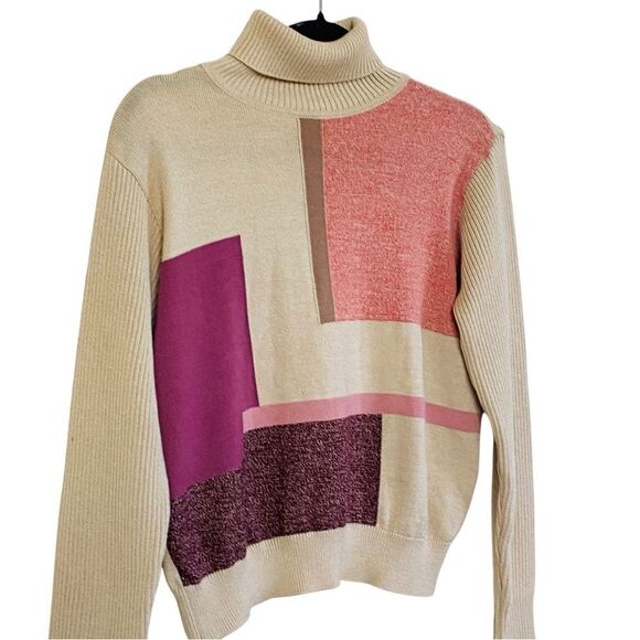 DAKS London Golf Vintage Abstract Print Turtleneck Sweater Sz L - Picture 3 of 10